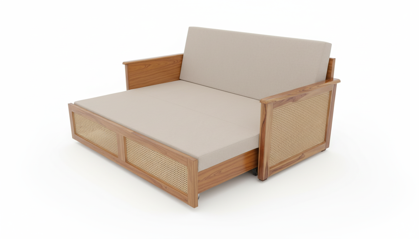 The Trio Cane wooden Sofa Cum Bed,Lounger 3 seater