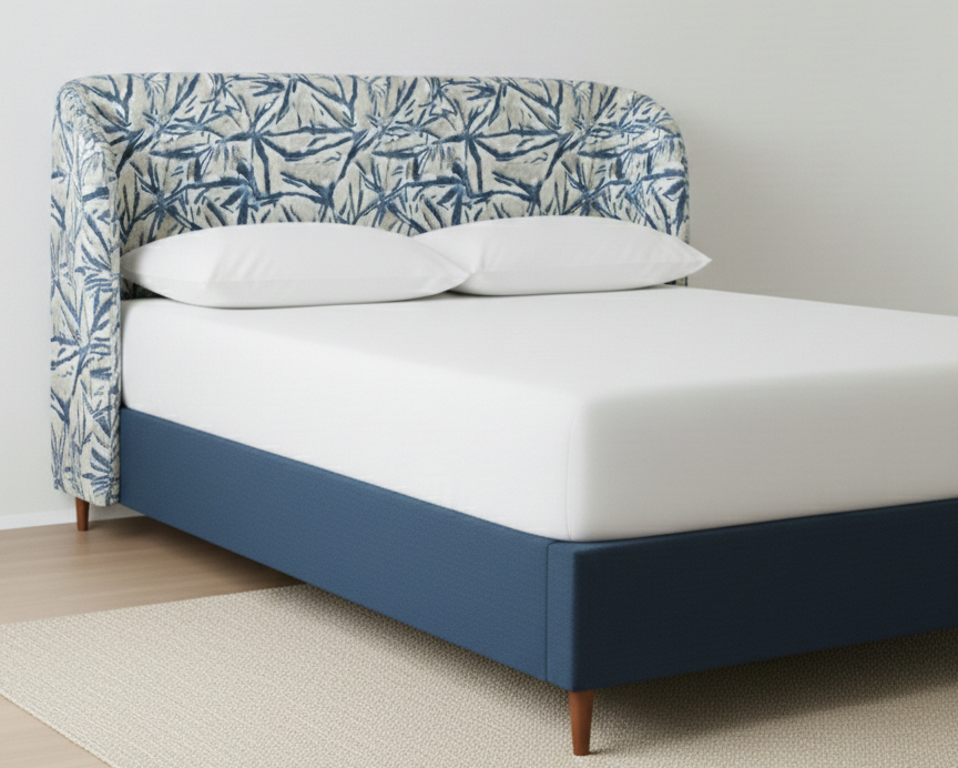Azure Bloom Wingback Bed