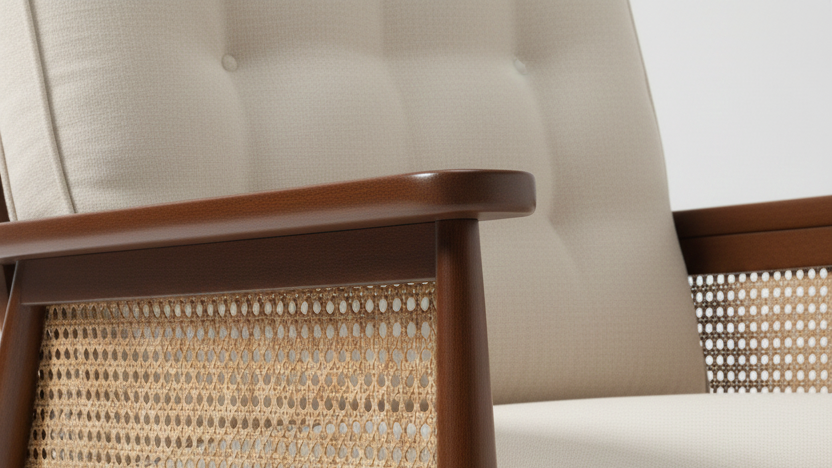 Cane & Tuft Armchair Teak Wood ( Walnut Finish )