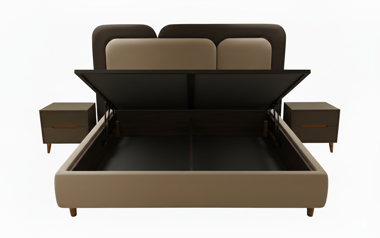The Solstice Bed Fully Upholstered with Hydraulic Storage