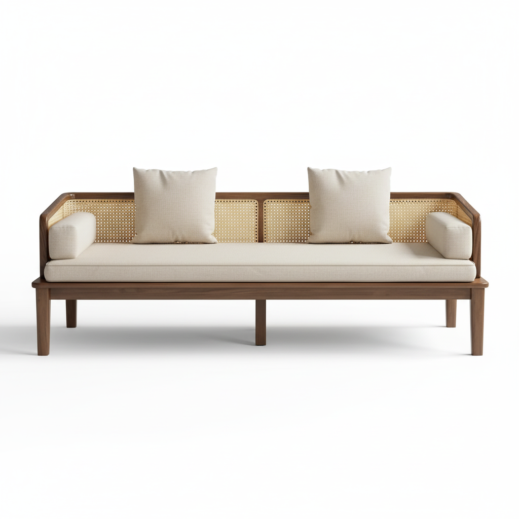 The Rattan Cane 3 Seater wooden sofa