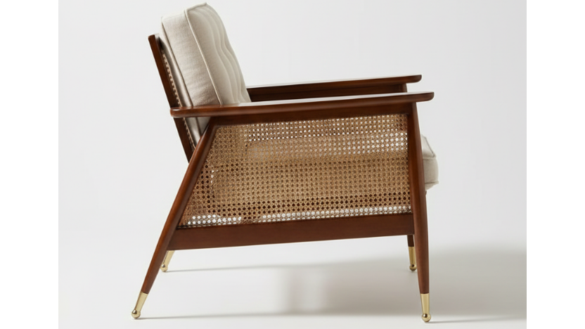 Cane & Tuft Armchair Teak Wood ( Walnut Finish )