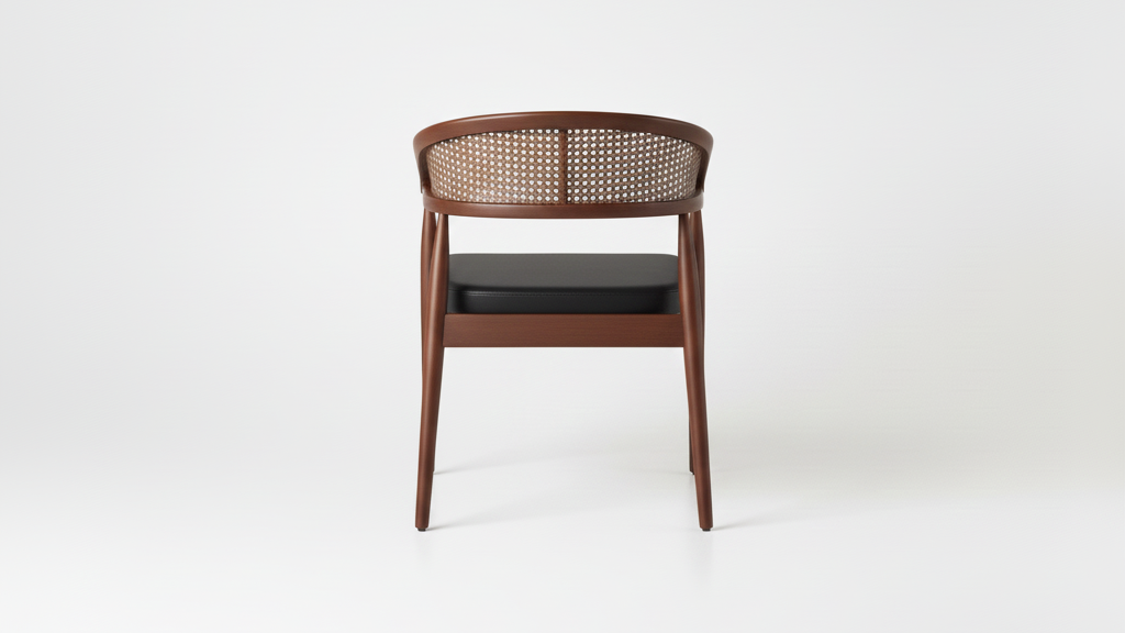 Wegner Teak Wood Arm Chair with Cane ( Charcoal grey , Walnut Finish)