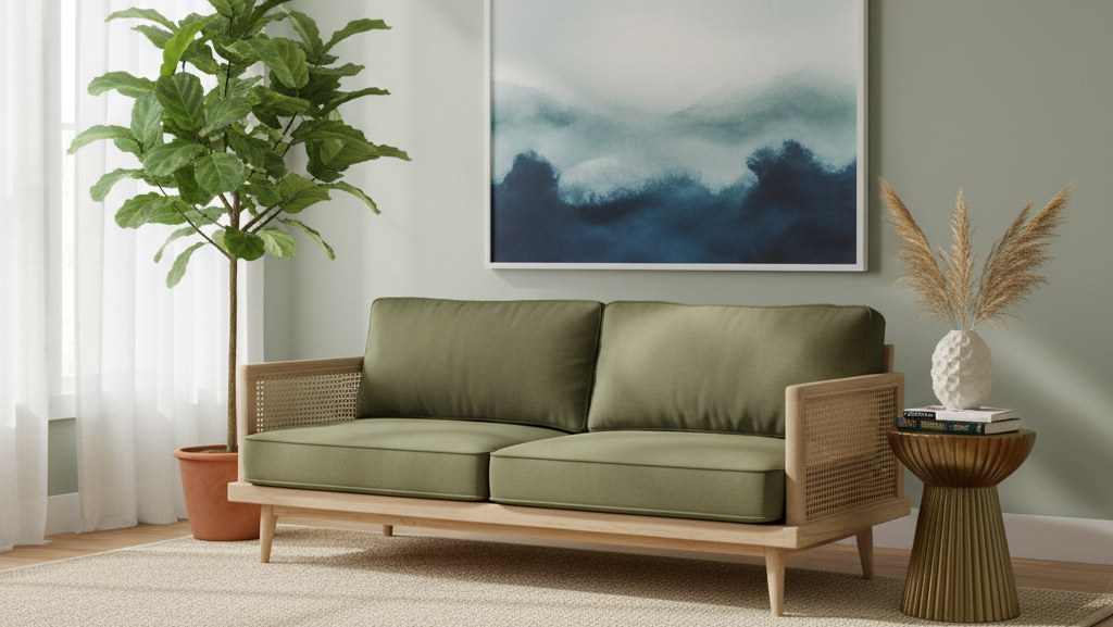 The Bali Cane 3 Seater wooden Sofa