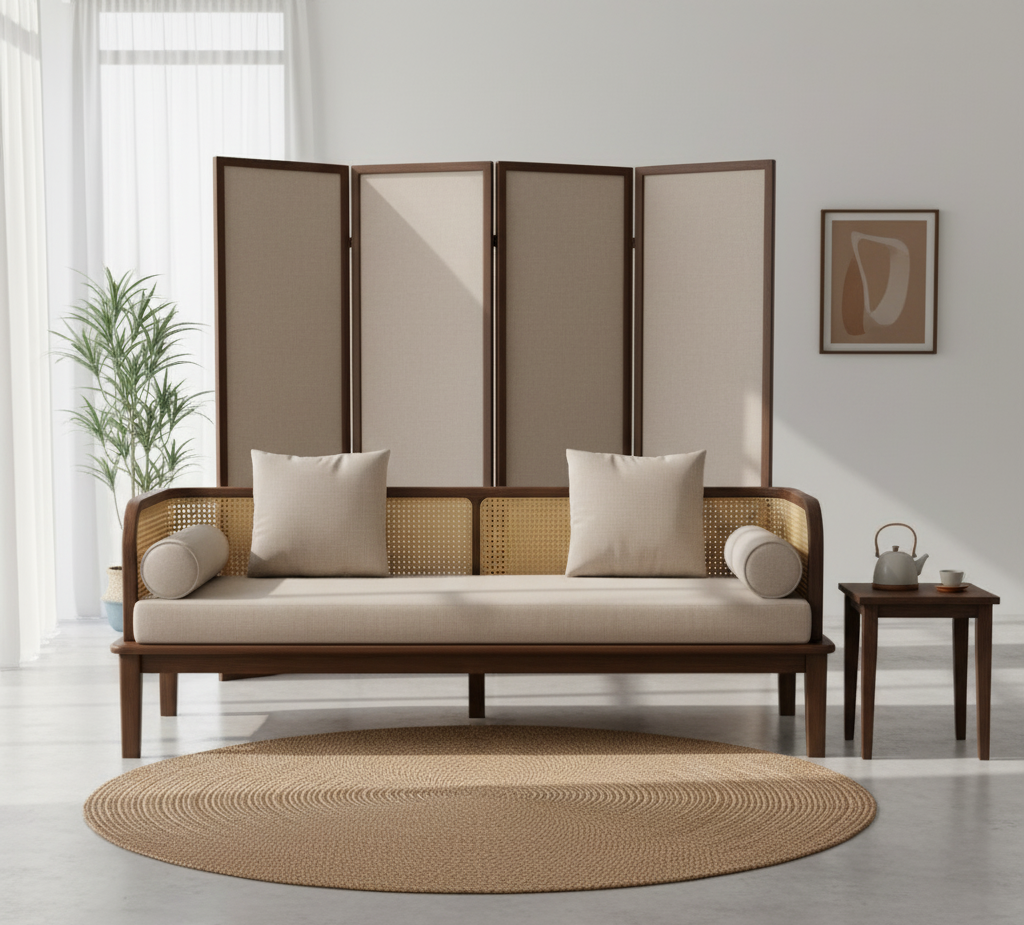 The Rattan Cane 3 Seater wooden sofa