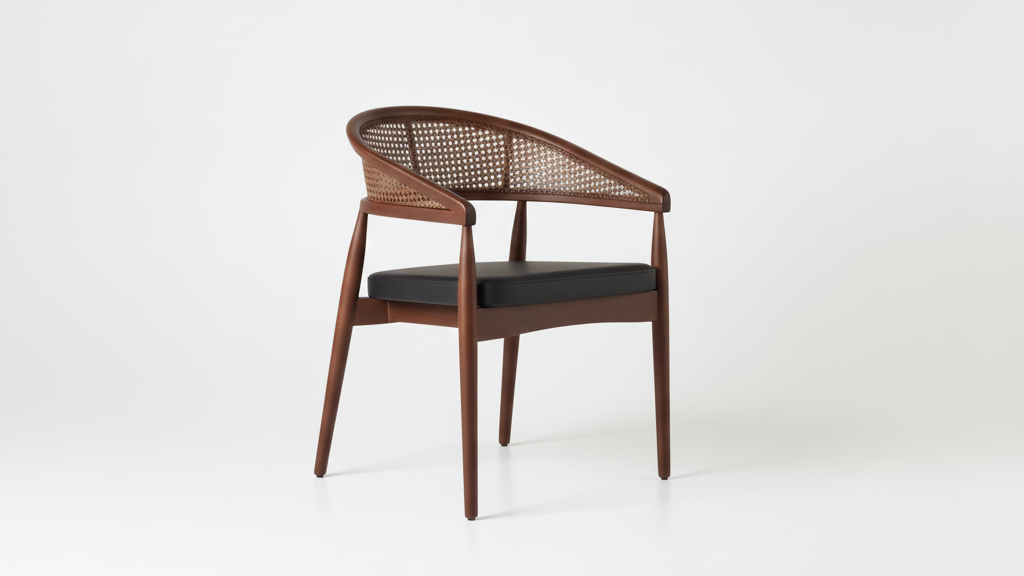 Wegner Teak Wood Arm Chair with Cane ( Charcoal grey , Walnut Finish)