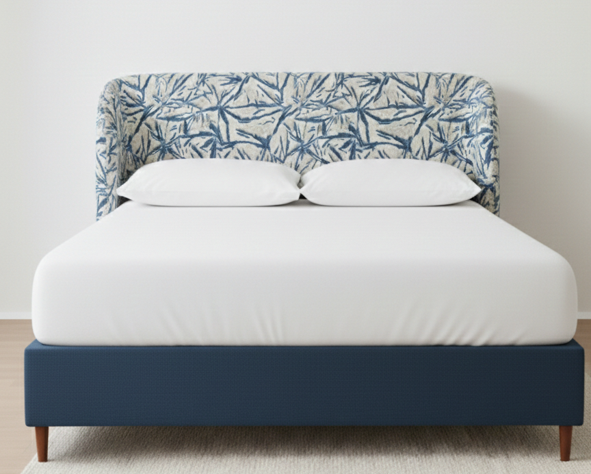 Azure Bloom Wingback Bed