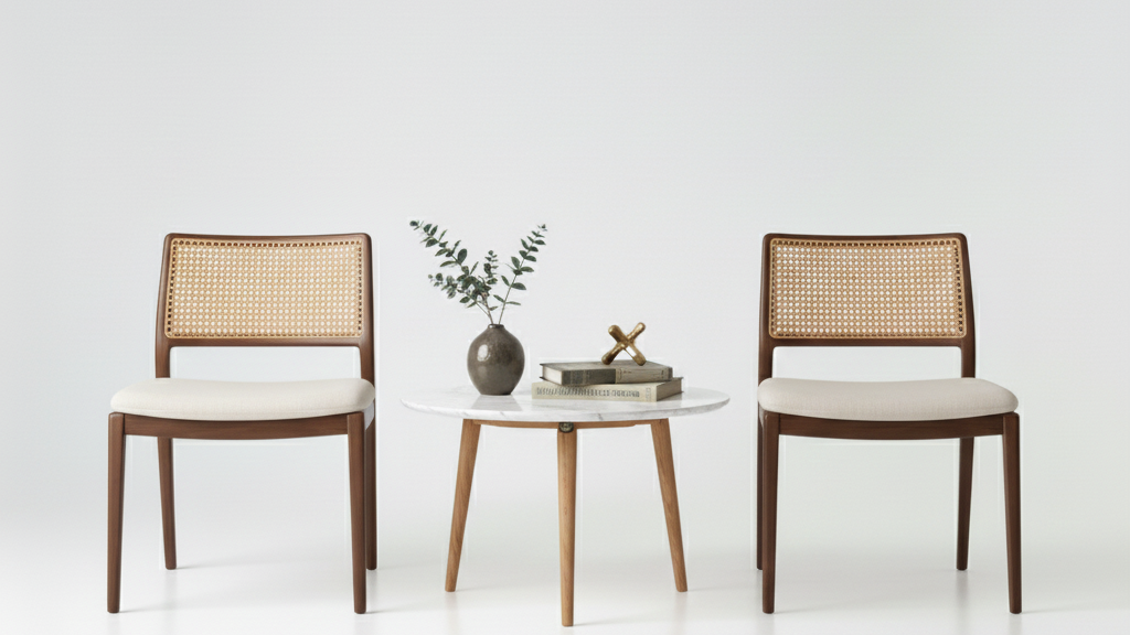 Casa Cane Chair ( Walnut Finish,Beige )