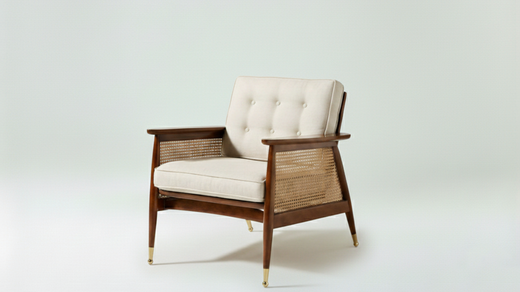Cane & Tuft Armchair Teak Wood ( Walnut Finish )