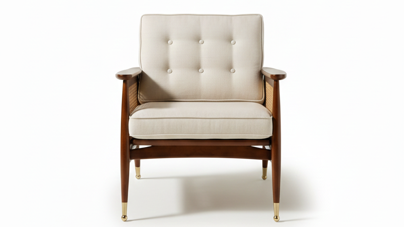 Cane & Tuft Armchair Teak Wood ( Walnut Finish )