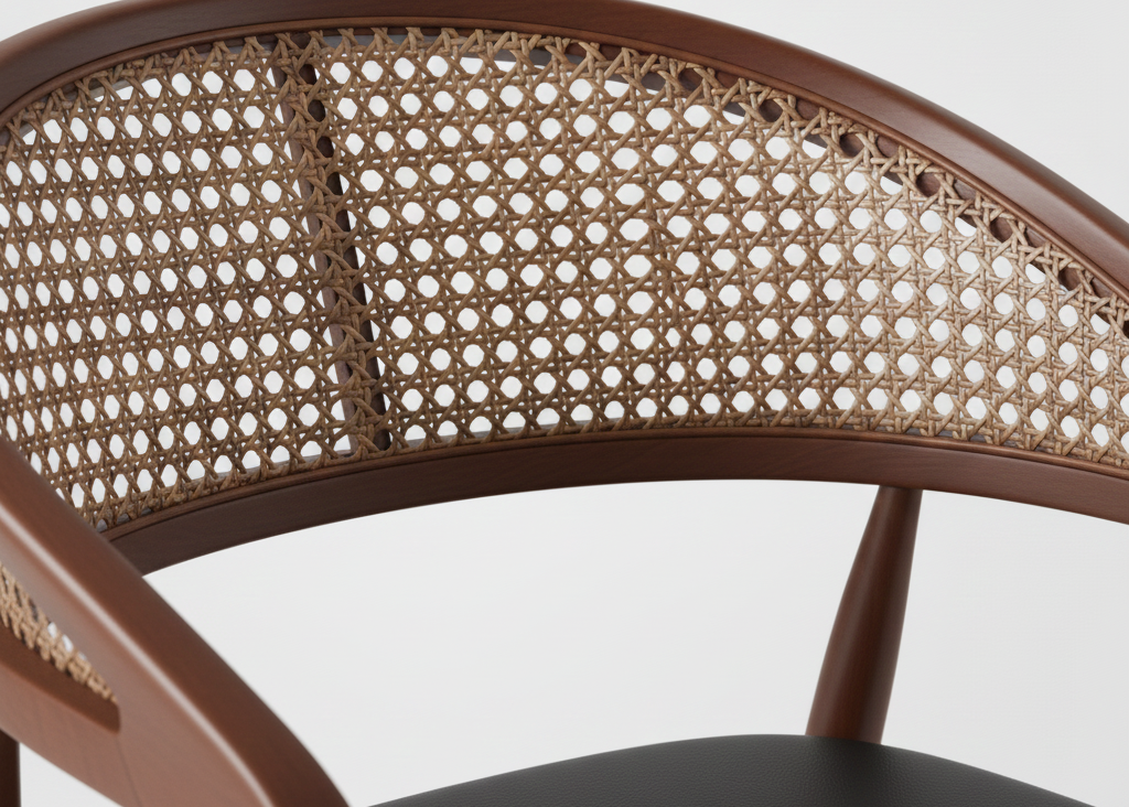 Wegner Teak Wood Arm Chair with Cane ( Charcoal grey , Walnut Finish)