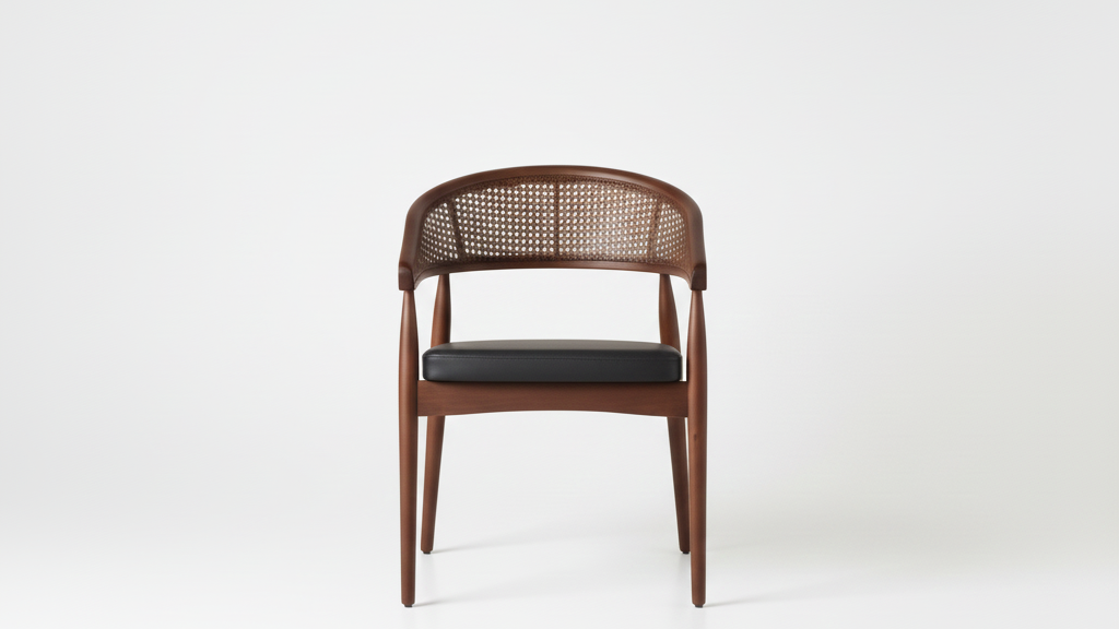 Wegner Teak Wood Arm Chair with Cane ( Charcoal grey , Walnut Finish)